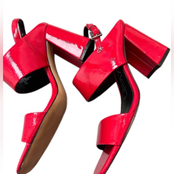 Calvin Klein Women's "Qeelin" Red Block Leather Heel Dress Sandals Size 8 1/2 - Picture 1 of 6
